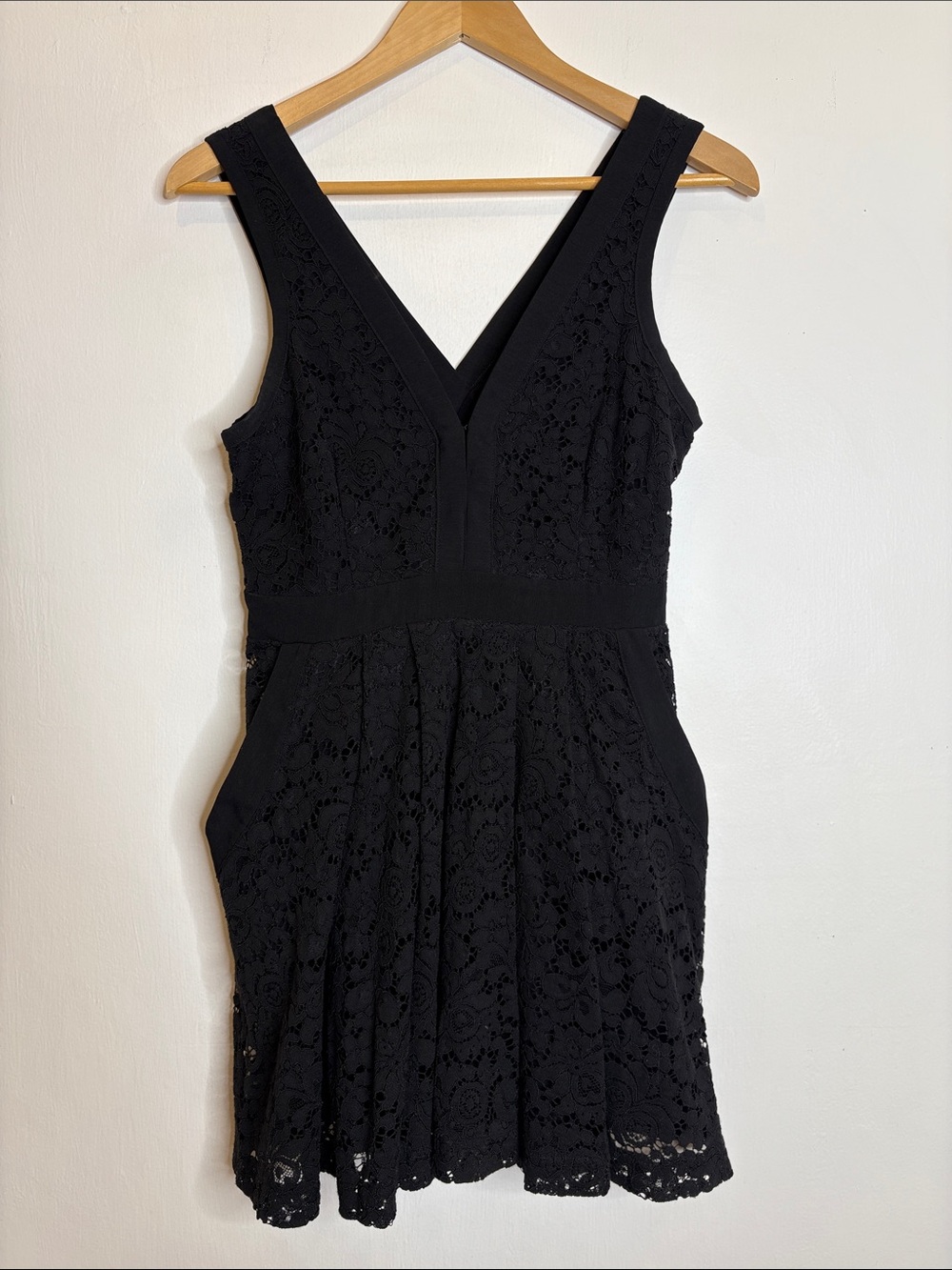 Free People Black Lace V-Neck Pocketed Dress